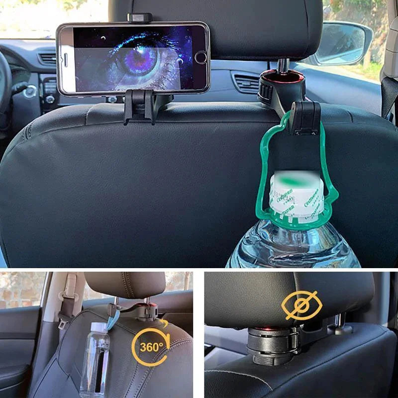 Car Headrest Hook with Phone Holder for Back Seat Organization