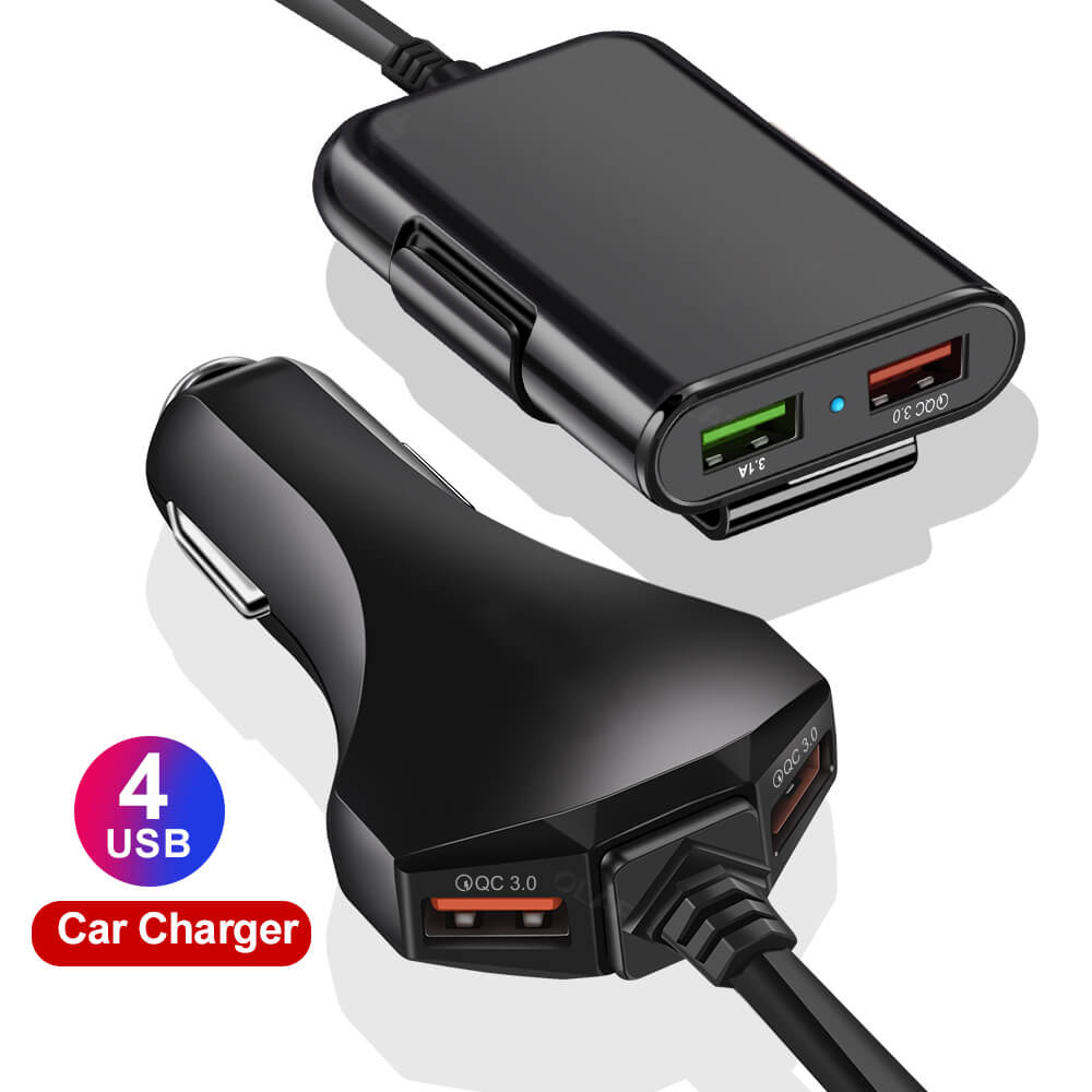 Aisiml 4 Port USB Quick Charge 3.0 Car Charger For iPhone Huawei 60W 12A Fast Phone Charger For Xiaomi Samsung Front / Back Seat Clip