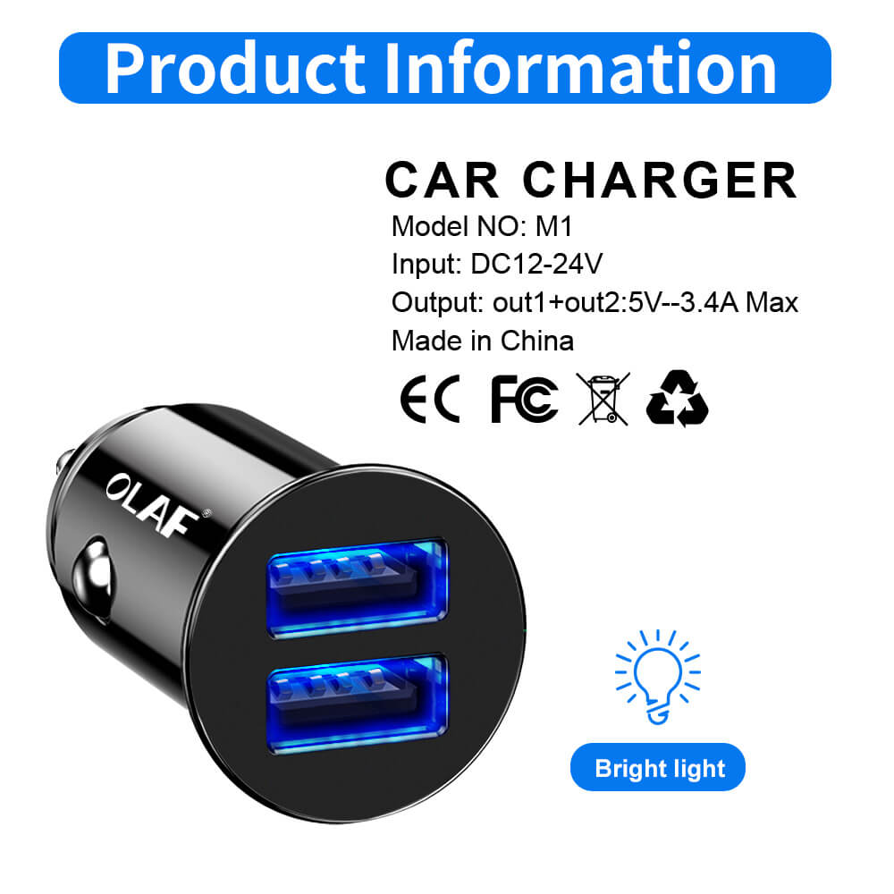 USB Car Charger for Xiaomi mi a2 Fast Charge 2 USB Port 3.4A Car Charger for Samsung a70 S8 Mobile Phone Adapters in Car